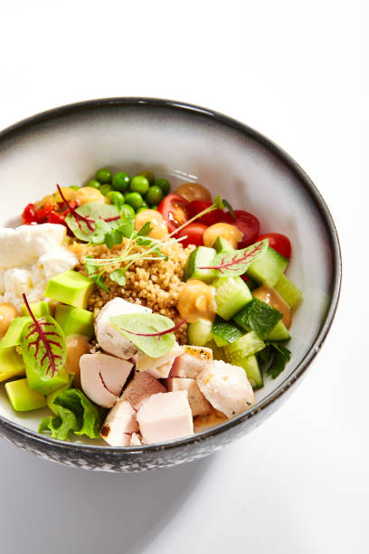 istock Couscous with chiken and avocado top view 1212759008