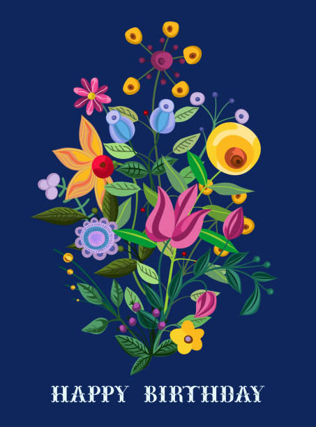 멋진 꽃여름 피는 생일 카드입니다. - flower blooming spring temperate flower stock illustrations