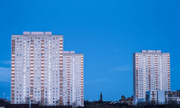 Tower blocks in Glasgow ast dusk