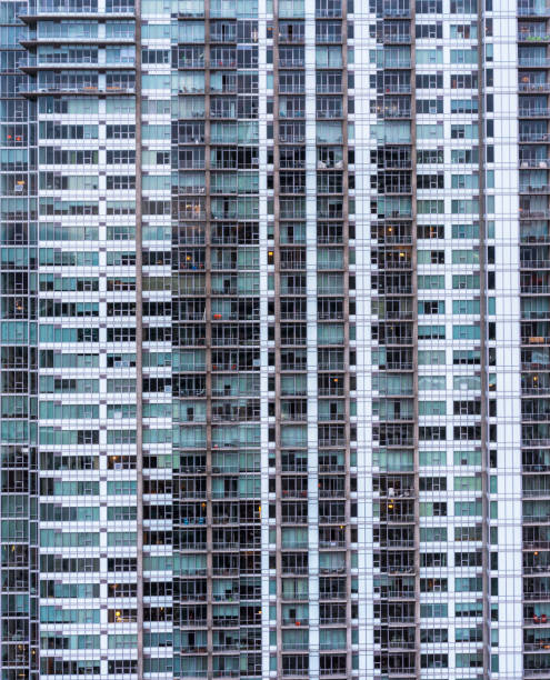 Detail of the exterior of a large apartment building in downtown Toronto.