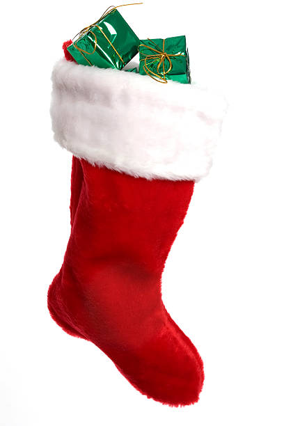 istock Bright red Christmas stocking with presents 121276745