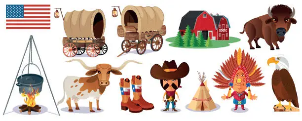 Vector illustration of USA, Symbols of the wild west