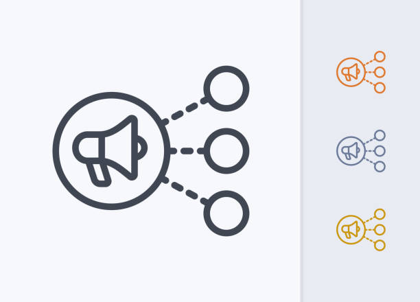 illustrazioni stock, clip art, cartoni animati e icone di tendenza di pulsante condividi megafono - icone tratto pastello - avvicinarsi