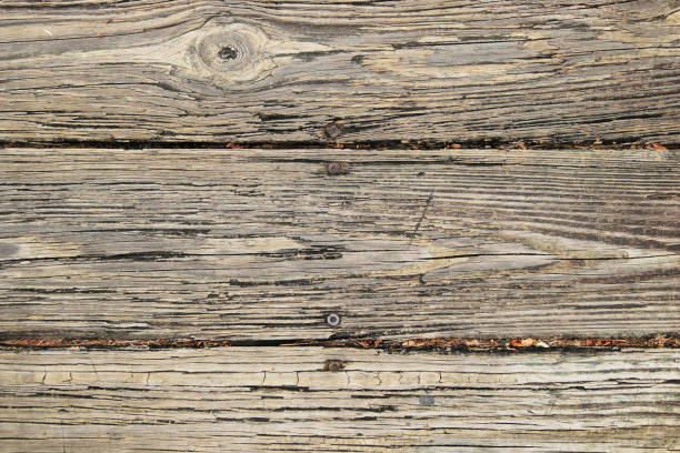 tavole in legno intemperie per la trama dello sfondo - knotted wood plank wall abstract texture foto e immagini stock