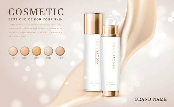 istock Vector 3D cosmetic make up illustration foundation product bottle with creamy shiny elegant background 1212776003