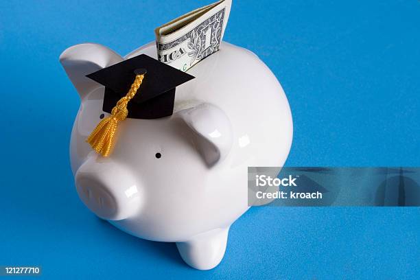 Education Savings Stock Photo - Download Image Now - Piggy Bank, Mortarboard, University