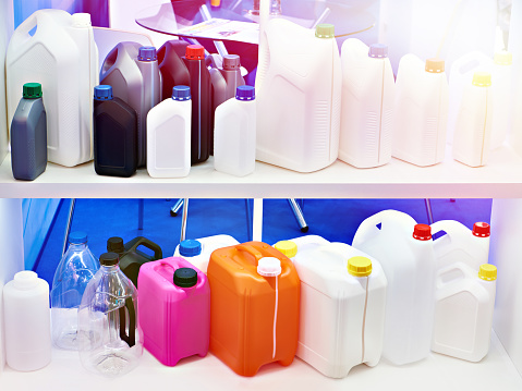 Plastic canisters at the store exhibition