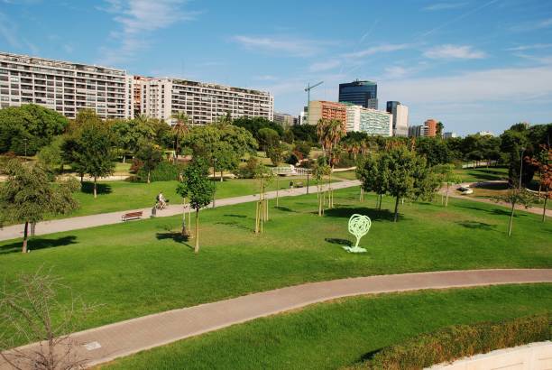 Turia river park, Valencia stock photo