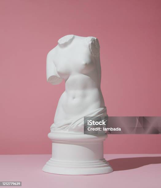 Plaster Torso Of Venus On Pink Background Stock Photo - Download Image Now - Statue, Sculpture, Greek Culture