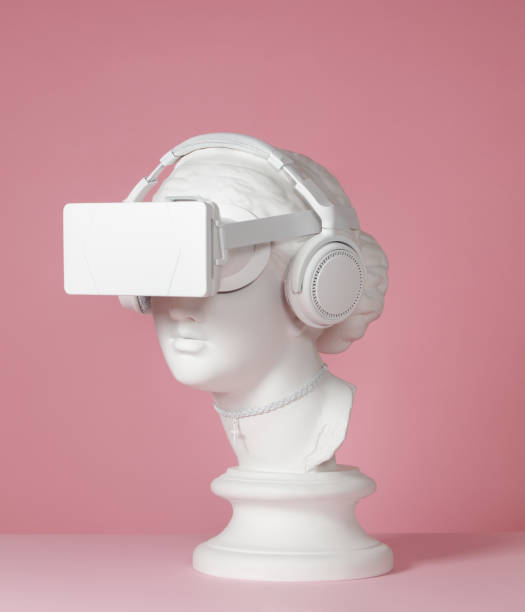 Greek Goddess wearing headphones and VR headset