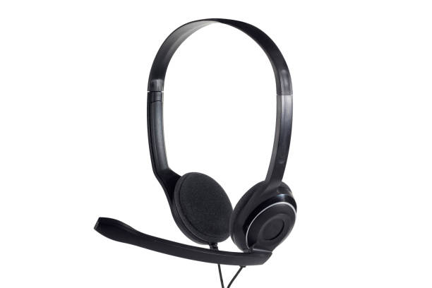 istock Black headphones isolated on a white background. Close-up. 1212781320