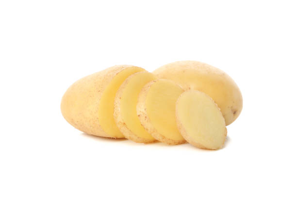 istock Ripe young potato isolated on white background 1212784910
