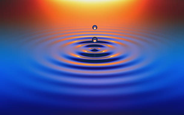 gotas de agua al atardecer - renderizado 3d - ilustración - ripple concentric wave water fotografías e imágenes de stock