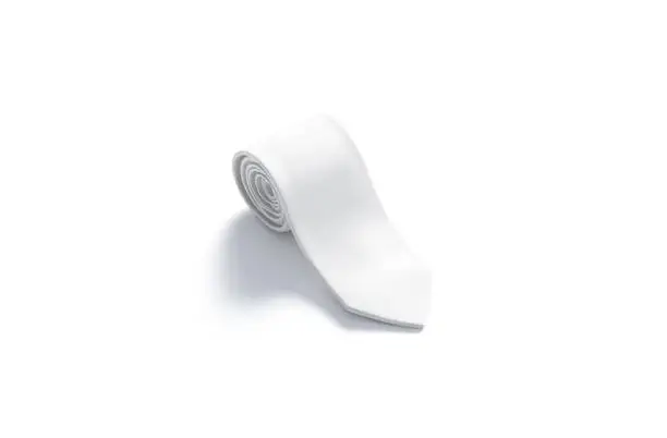 Photo of Blank white rolled neck tie mock up, side view