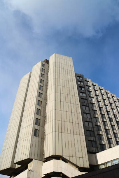 istock Corner of a tall building, acute angle view 1212787312