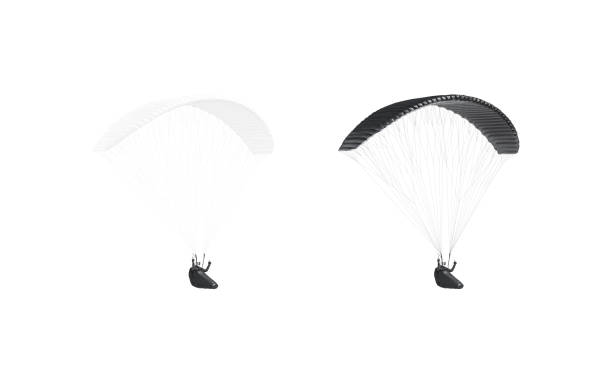 istock Blank blank and white paraglider with person in harness mockup 1212787495