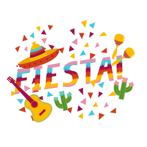 fiesta-ausruf mit nationalen mexikanischen symbolen - mexico mexican culture carnival paper stock-grafiken, -clipart, -cartoons und -symbole