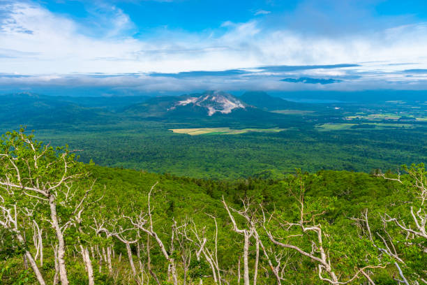 Mount Io (Mount Iwo), Teshikaga, Hokkaido, Japan Natural landscape of Mount Io (Mount Iwo) in summer sunny day, a volcano in the Akan Volcanic Complex. The mountain was once mined for sulphur, hence its name. Teshikaga, Hokkaido, Japan national park akan stock pictures, royalty-free photos & images