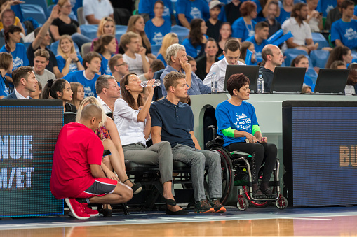 Spectators watching basketball match in Arena Stozice, Ljubljana, Slovenia.