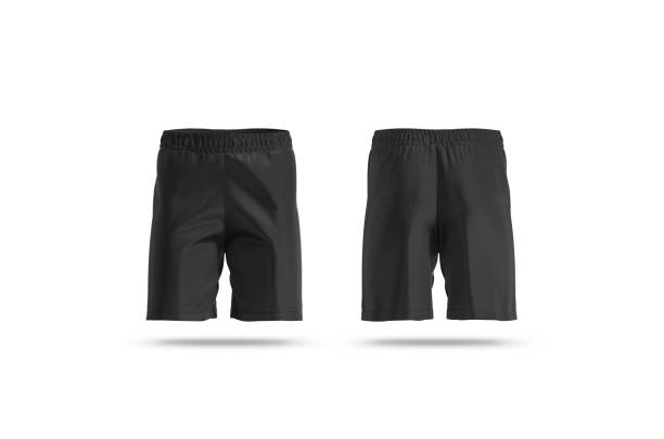 istock Blank black soccer shorts mock up, front and back view 1212789084