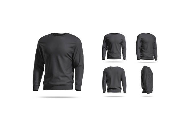 leere schwarze lässige sweatshirt mock up, verschiedene ansichten - fleece coat stock-fotos und bilder