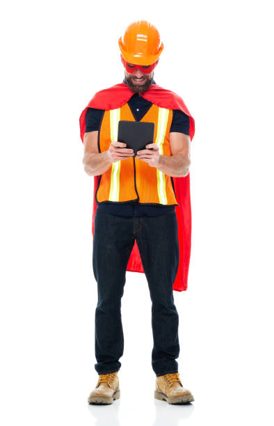 istock Young male repairman repairing wearing boot and using touch screen 1212790500
