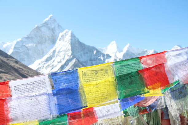 istock Colorful buddhist prayer flags and Ama Dablam mountain in the background 1212791754