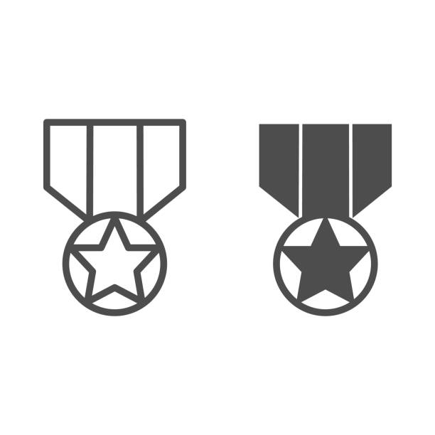 ilustrações de stock, clip art, desenhos animados e ícones de medal line and solid icon. army reward, soldier star of honor symbol, outline style pictogram on white background. military sign for mobile concept and web design. vector graphics. - medal star shape war award