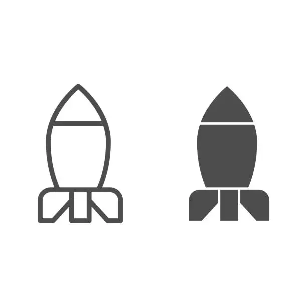 Vector illustration of Rocket line and solid icon. Bomb missile weapon or spaceship symbol, outline style pictogram on white background. Military or warfare sign for mobile concept and web design. Vector graphics.