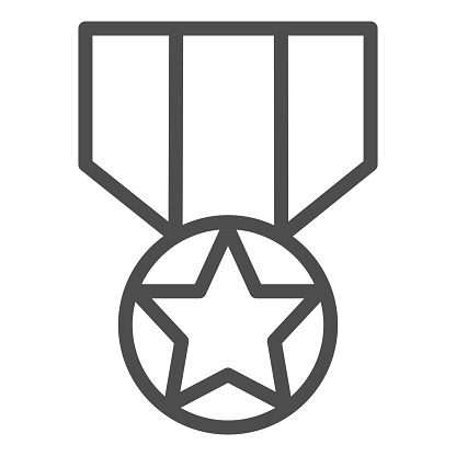 Medal line icon. Army reward, soldier star of honor symbol, outline style pictogram on white background. Military sign for mobile concept and web design. Vector graphics