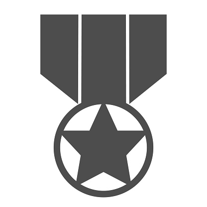 Medal solid icon. Army reward, soldier star of honor symbol, glyph style pictogram on white background. Military sign for mobile concept and web design. Vector graphics