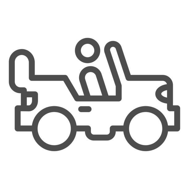 illustrations, cliparts, dessins animés et icônes de icône de ligne de véhicule d’armée. rover offroad avec la personne, la voiture et le symbole de soldat, le pictogramme de modèle de contour sur le fond blanc. signe militaire pour le concept mobile et la conception web. graphiques vectoriels. - car individuality military 4x4