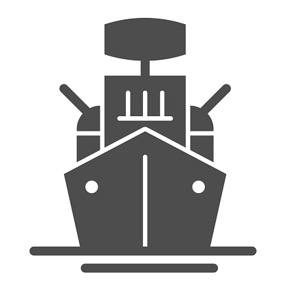 Warship solid icon. Armed ship, sea battleship or destroyer symbol, glyph style pictogram on white background. Military or warfare sign for mobile concept and web design. Vector graphics