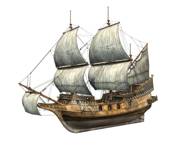 Golden Hind galleon. 3d illustration. stock photo