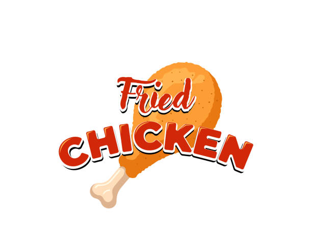 ilustrações de stock, clip art, desenhos animados e ícones de fried chicken leg with lettering restaurant menu advertisung sign design template. cartoon fast food business crispy drumstick emblem isolated vector illustration - barbecue chicken illustrations