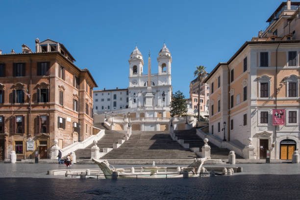 Piazza di Spagna in Rome without people and tourists on a sunny day in Italy stock photo