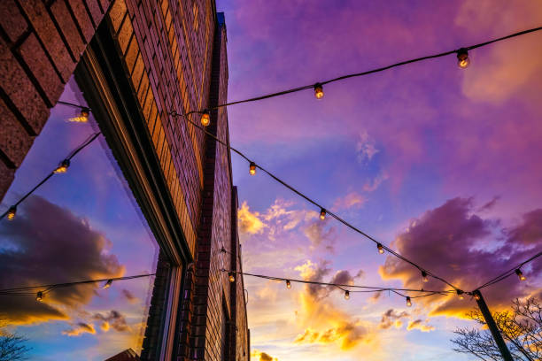 istock String of Lights at Dusk with Blue Sky 1212810427