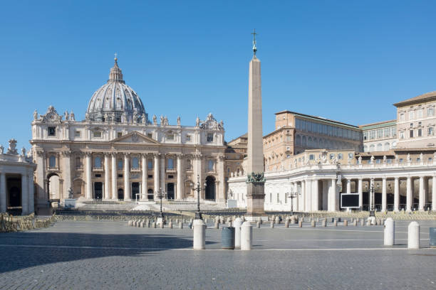 St Peter's square in Rome without people and tourists on a sunny day in Italy stock photo