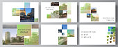 istock Vector layout of the presentation slides design business templates, multipurpose template for presentation brochure, brochure cover. Abstract project with clipping mask green squares for your photo. 1212812290