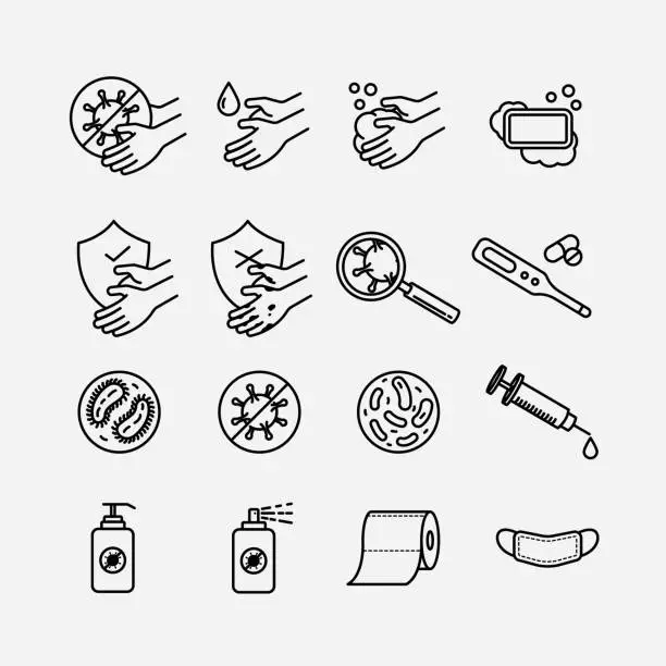 Vector illustration of Hygiene theme line art icons