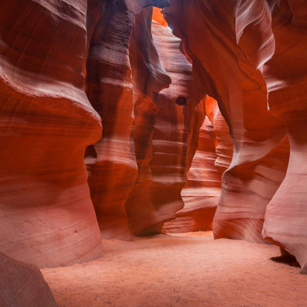 Red rock formations in slot canyon Upper Antelope Canyon at Page, USA Inside the slot canyon Upper Antelope Canyon with dramatic walls inside the canyon at Page, USA upper antelope canyon stock pictures, royalty-free photos & images