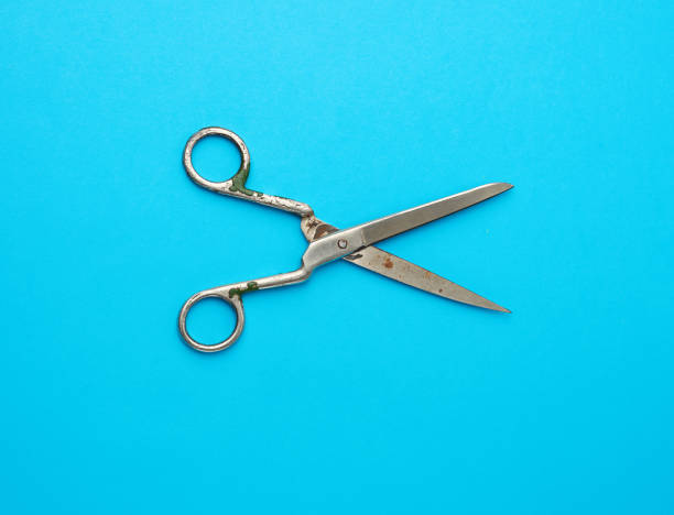 istock very old vintage metal tailor scissors on a blue background 1212819819