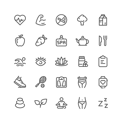 Health vector thin line icons set.