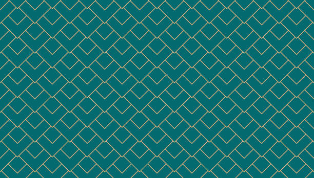 Vintage style art deco geometric pattern with overlapping golden squares on turquoise background. Retro geometric abstract line vector seamless pattern. Vintage style art deco geometric pattern with overlapping golden squares on turquoise background. Retro geometric abstract line vector seamless pattern. emerald green stock illustrations