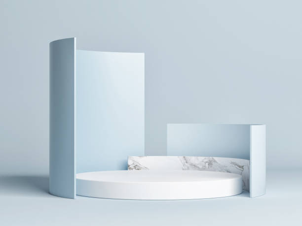 Mock up winner podium, geometric composition for product presentation, blue background
