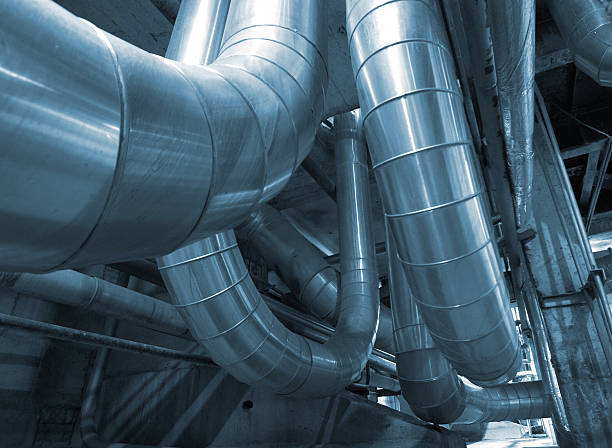 istock Industrial zone, Steel pipelines in blue tones 121282185