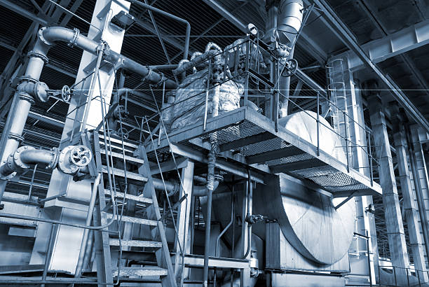 istock Industrial zone, Steel pipelines in blue tones 121282197