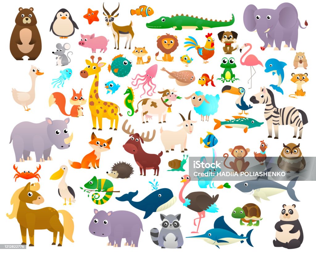 Ilustración de Gran Colección De Animales De Dibujos Animados Animales De  Mar Animales Salvajes Animales Del Bosque y más Vectores Libres de Derechos  de Animal - iStock