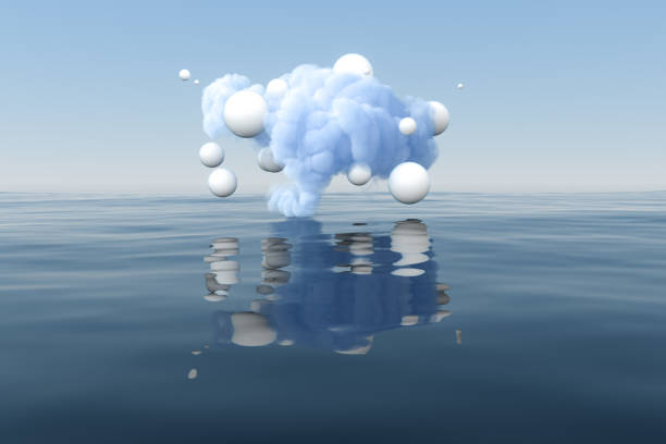 istock Cloud and geometric figure floating on the lake, 3d rendering. 1212826323