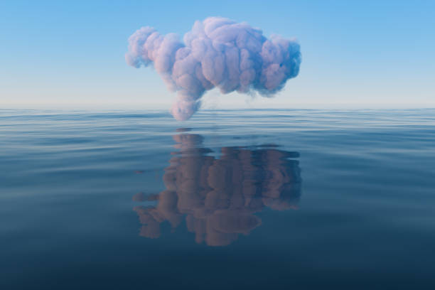 istock Cloud and geometric figure floating on the lake, 3d rendering. 1212826331